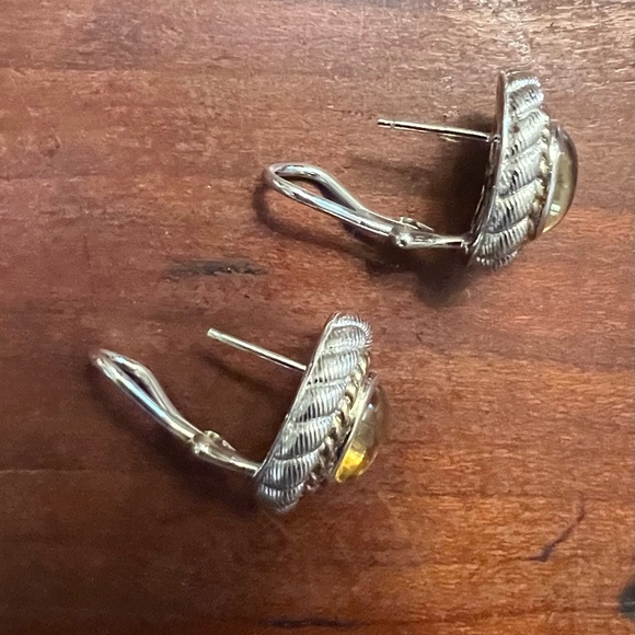 Judith Ripka Silver Citrine Quartz Cabachon Earrings | 925 Gold Accents EUC #410 - Picture 6 of 11